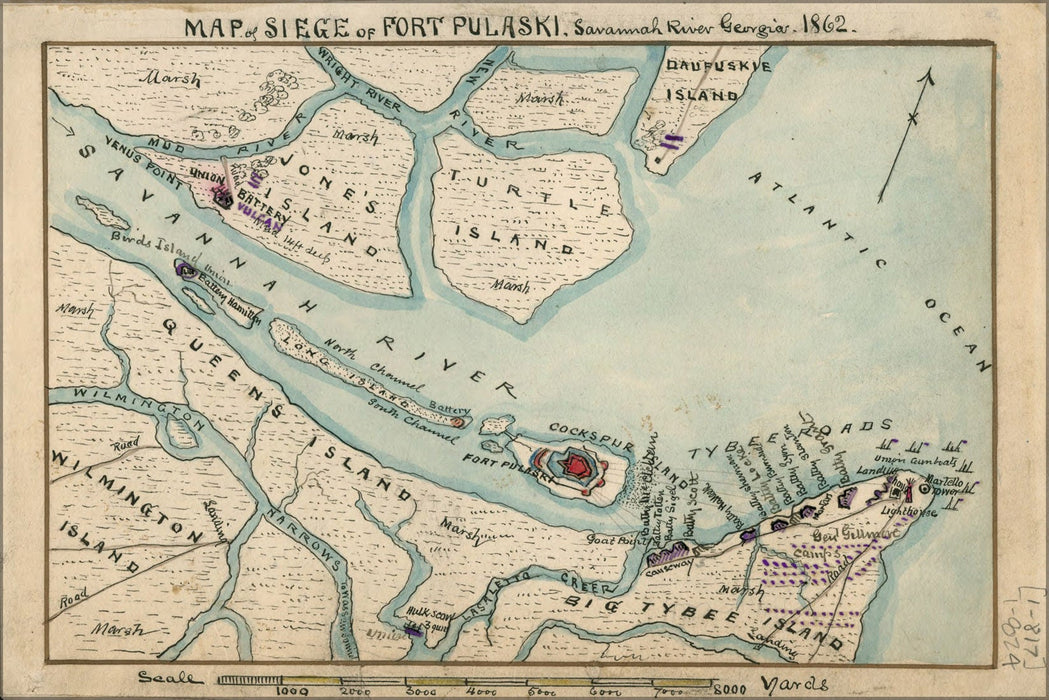 Poster, Many Sizes Available; Map Of Siege Fort Pulaski Savannah Georgia 1862