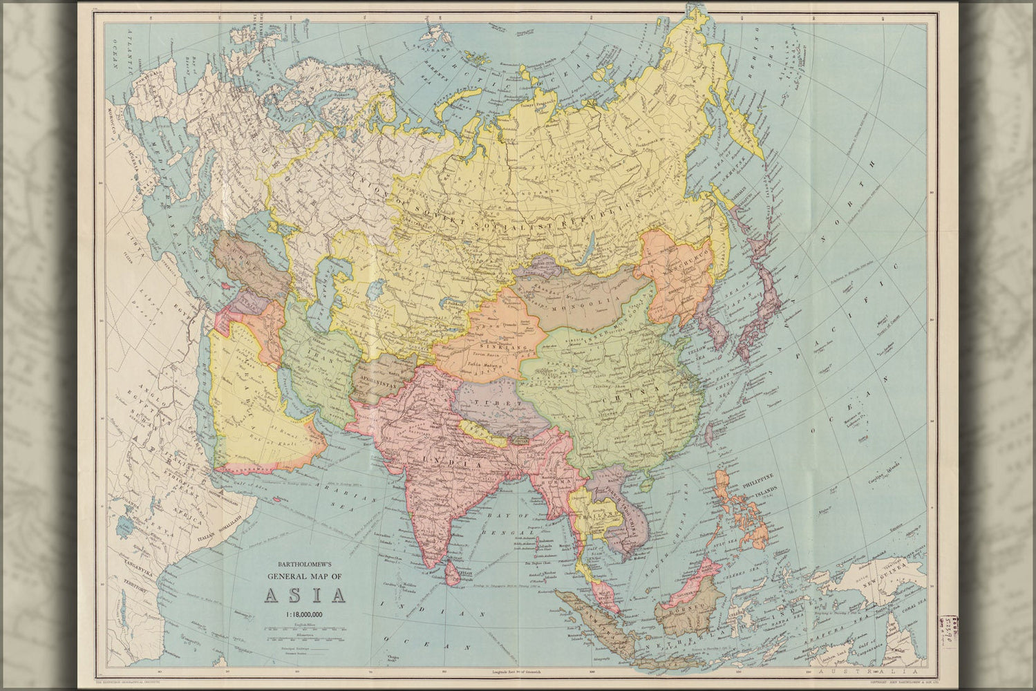 Poster, Many Sizes Available; Map Of Asia; China India Russia Japan 1940