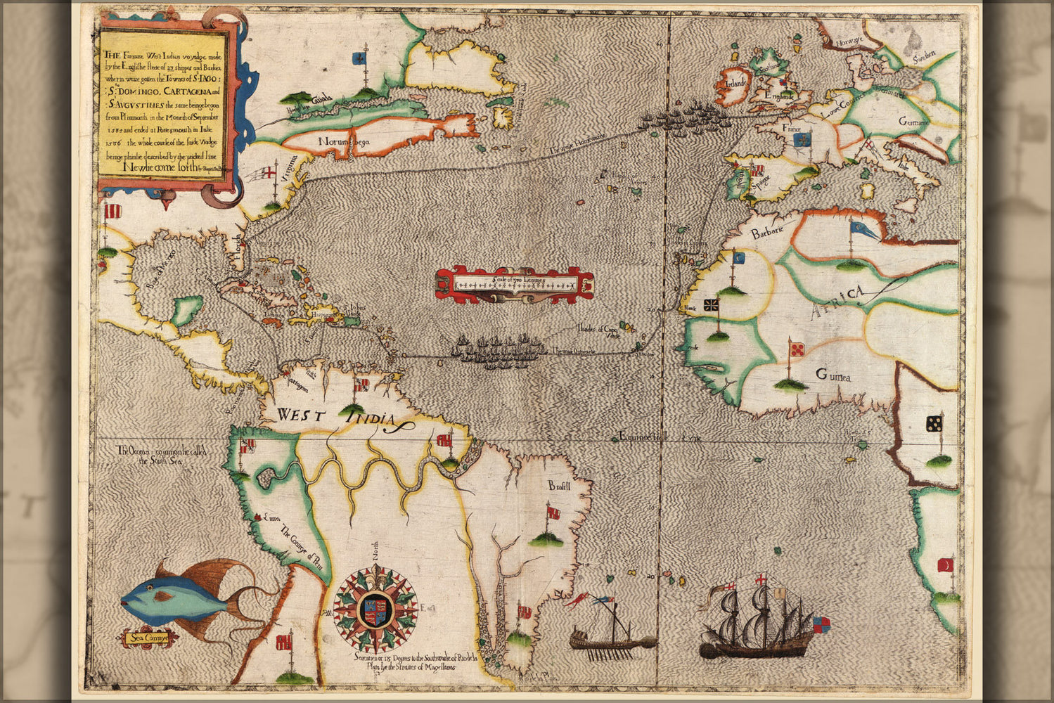 Poster, Many Sizes Available; Map Of Sir Francis Drake'S Voyage 1585-6
