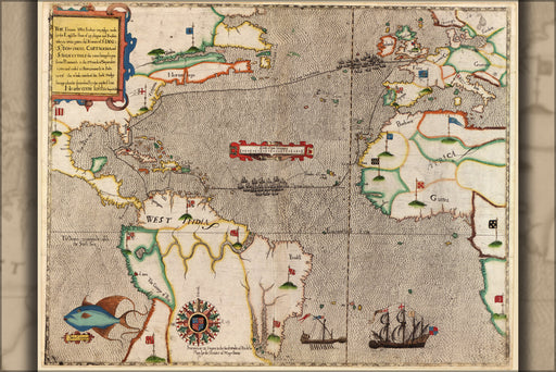 Poster, Many Sizes Available; Map Of Sir Francis Drake&#39;S Voyage 1585-6