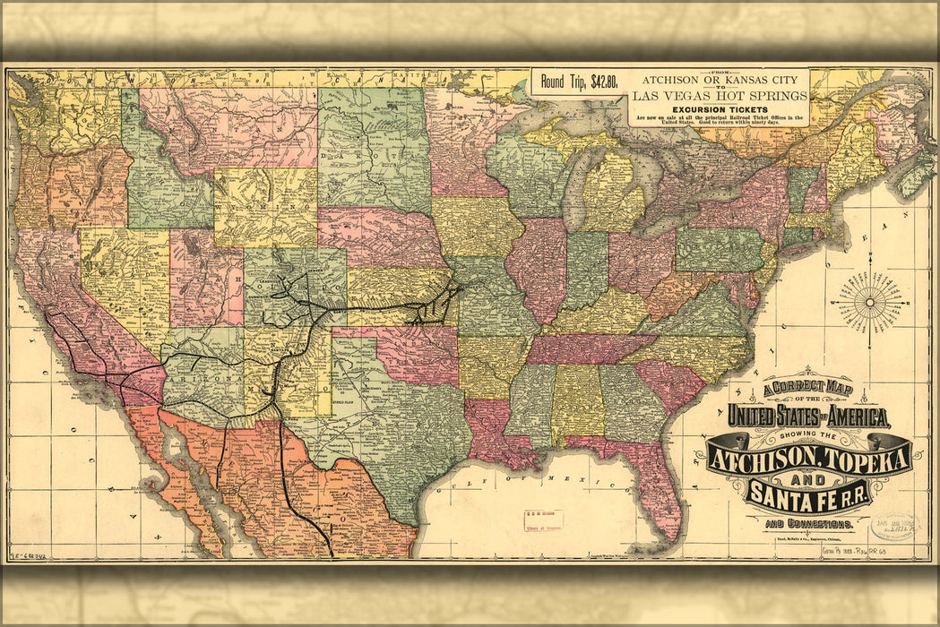 Poster, Many Sizes Available; Map Of Atchison Topeka & Santa Fe Railroad 1888