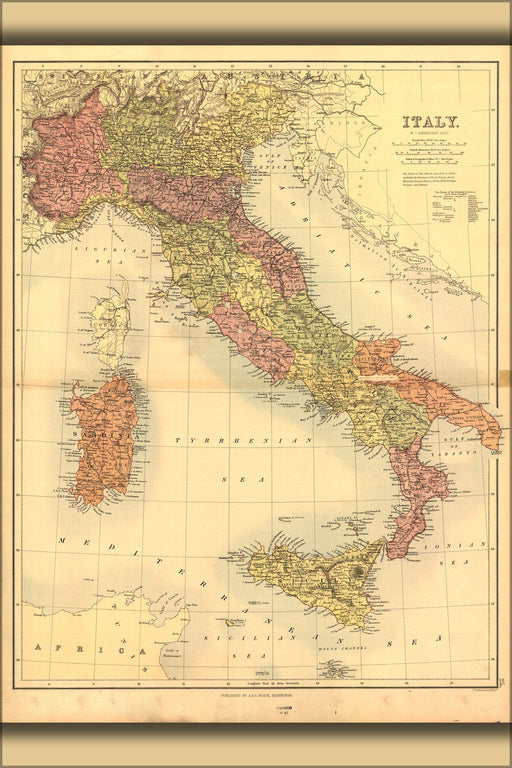 Poster, Many Sizes Available; Map Of Italy 1890