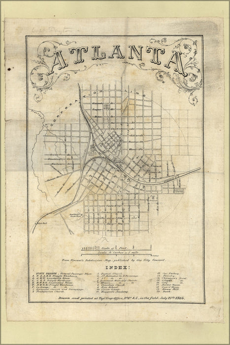 Poster, Many Sizes Available; Map Of Atlanta Georgia Subdivision Map 1864