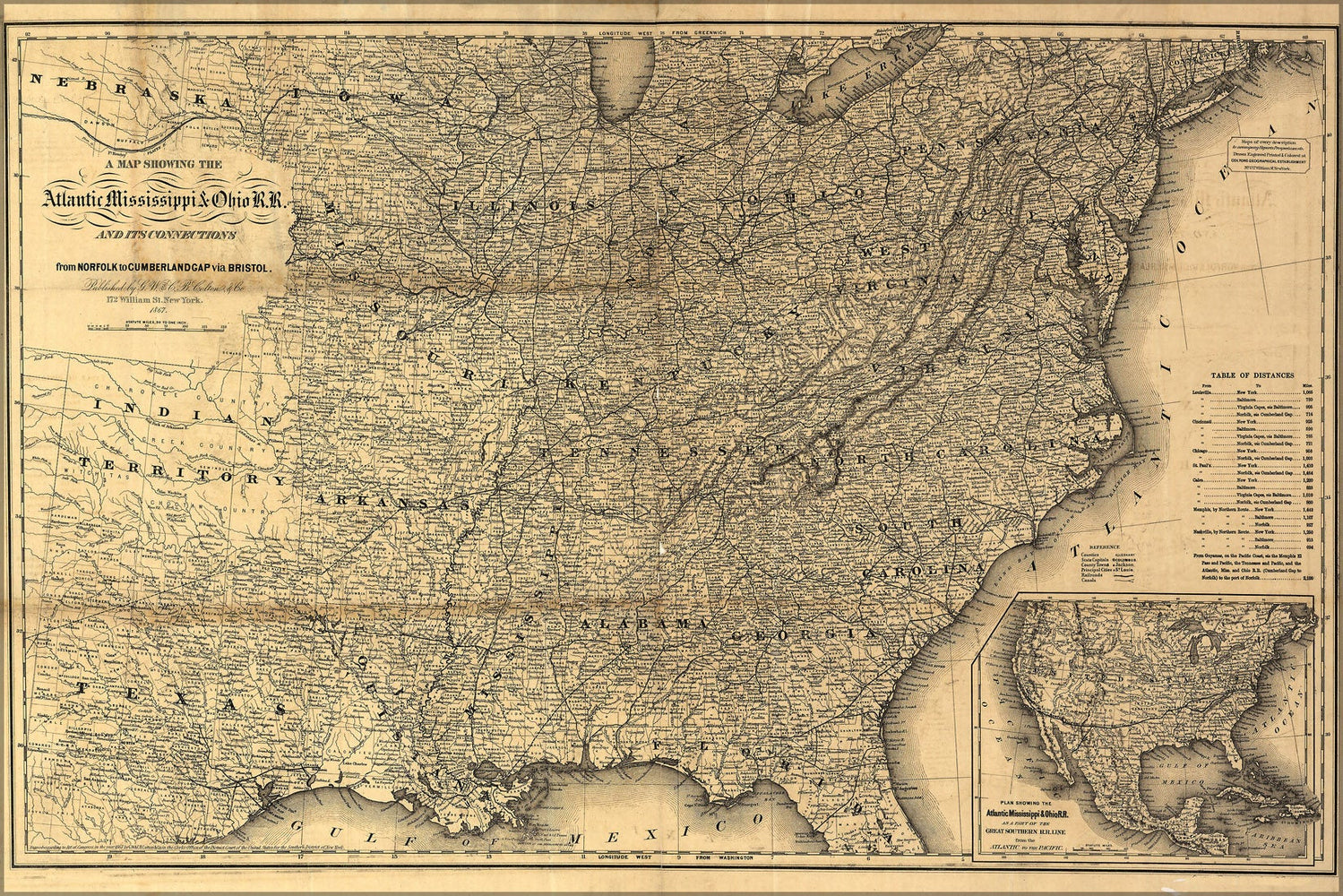 Poster, Many Sizes Available; Map Of Atlantic Mississippi & Ohio Railroad 1867