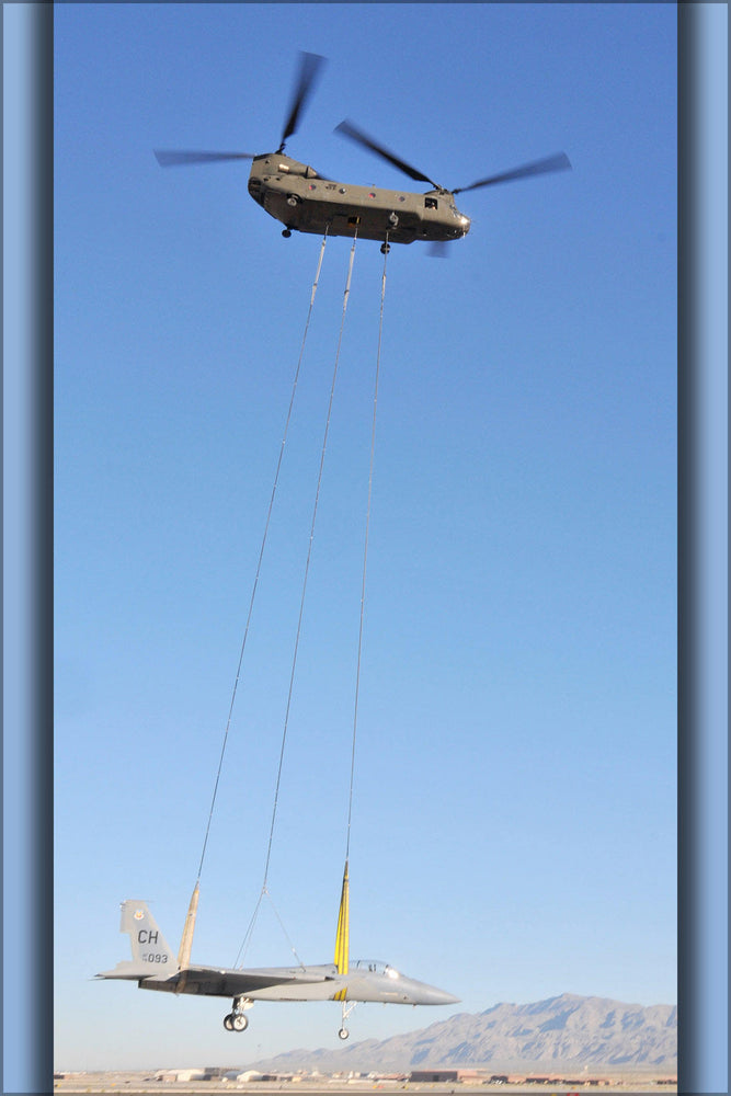 Poster, Many Sizes Available; Nevada National Guard Ch-47 Chinook Helicopter Lifts F-15A Eagle