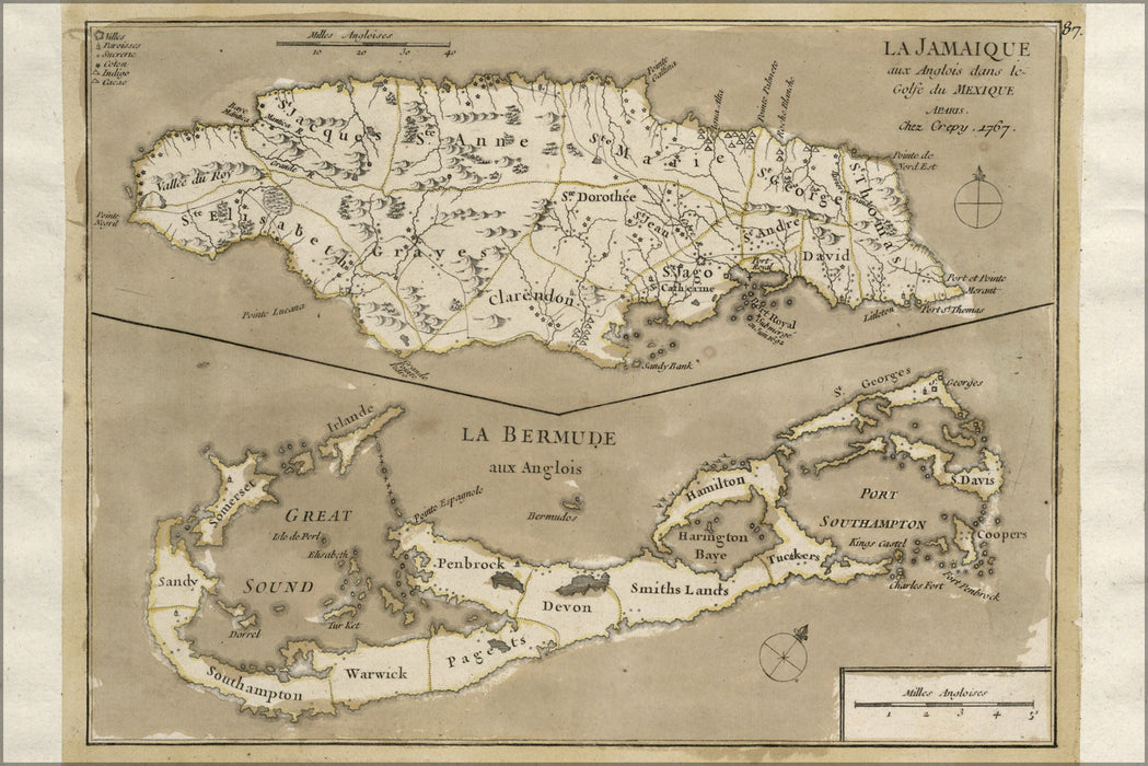 Poster, Many Sizes Available; Map Of Jamaica And Bermuda 1767 In French