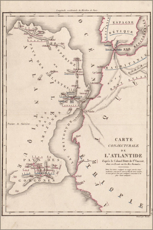 Poster, Many Sizes Available; Map Of Atlantis By Berthe 1800S