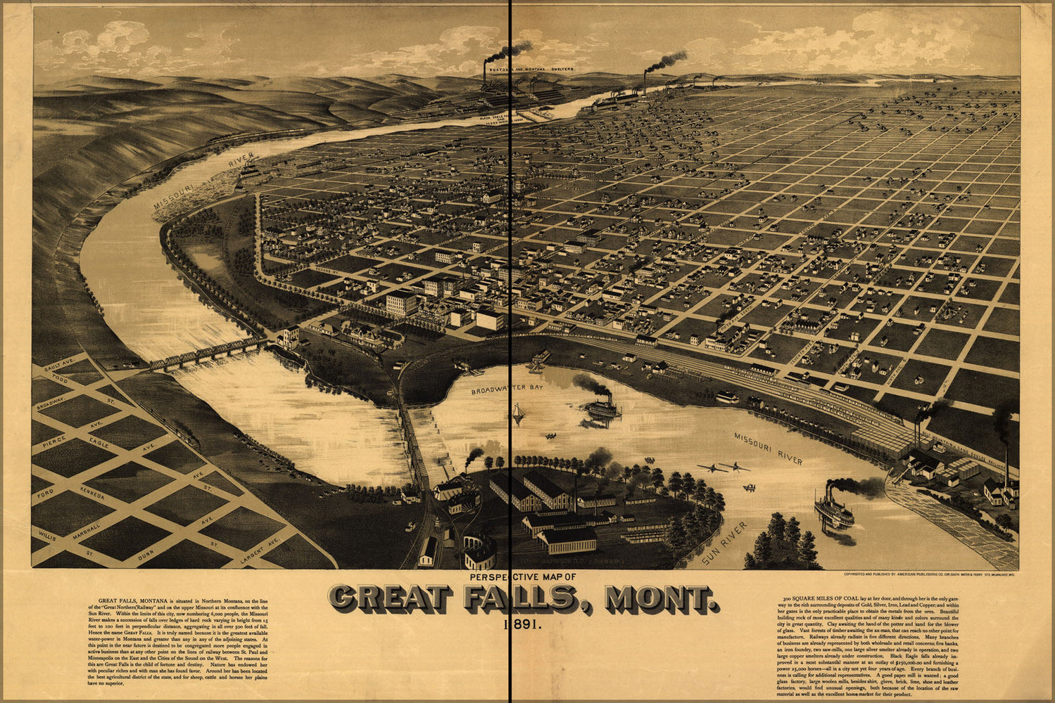 Poster, Many Sizes Available; Birdseye View Map Of Great Falls, Montana 1891