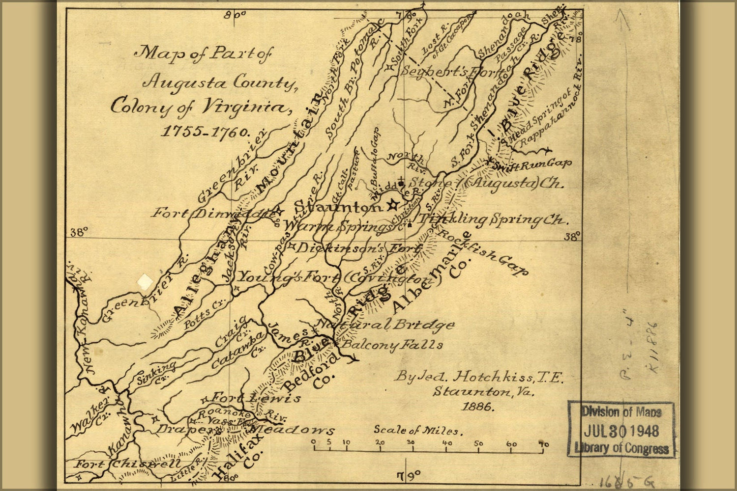 Poster, Many Sizes Available; Map Of Augusta County, Virginia Colony 1755-1760