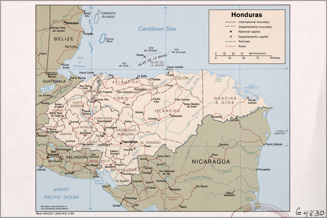Poster, Many Sizes Available; Cia Map Of Honduras 1985