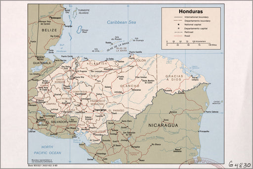 Poster, Many Sizes Available; Cia Map Of Honduras 1985