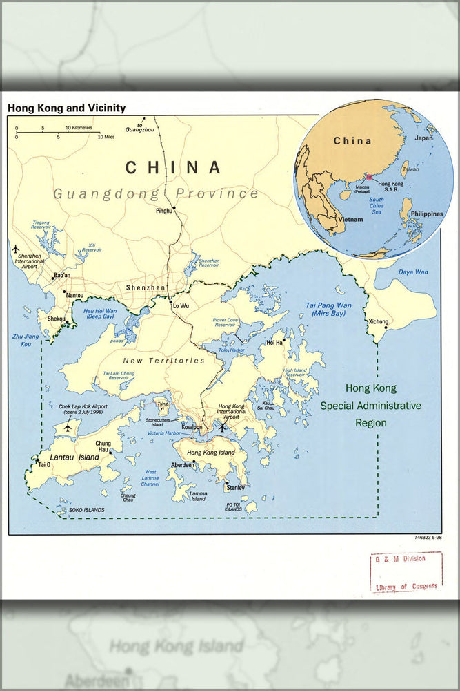 Poster, Many Sizes Available; Cia Map Of Hong Kong And Vicinity 1998