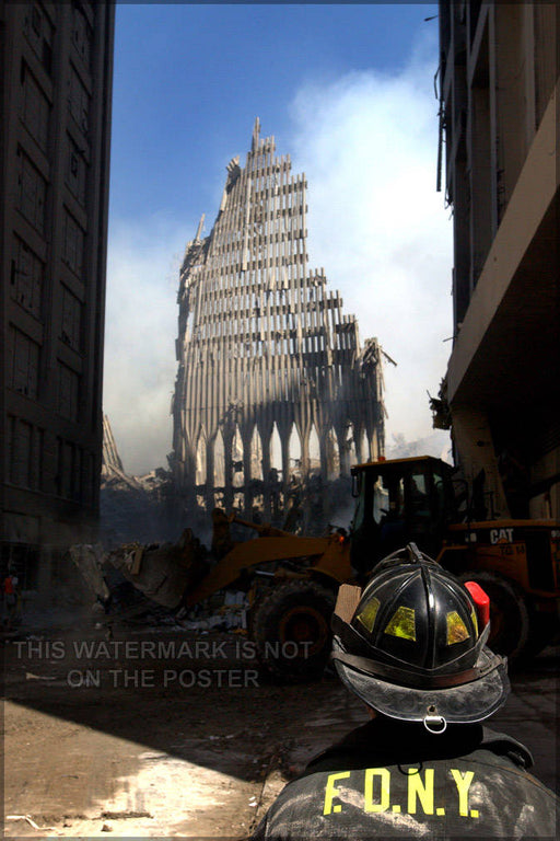 Poster, Many Sizes Available; New York City Fireman P1 Looks Up At The Remains Of The South Tower