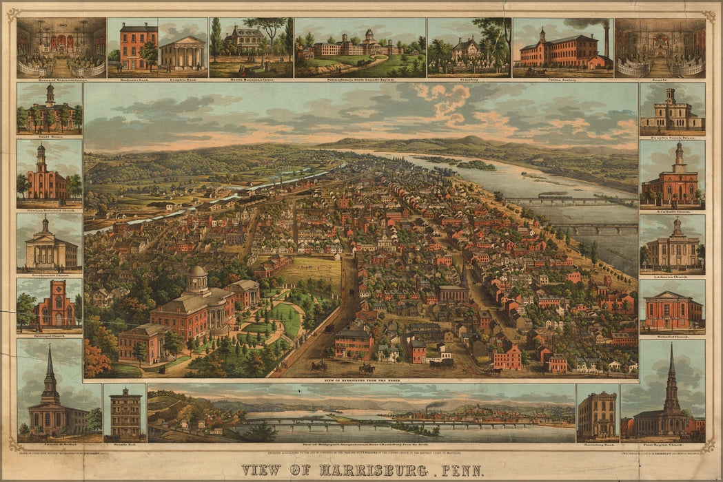 Poster, Many Sizes Available; Birdseye View Map Of Harrisburg, Penn. 1855