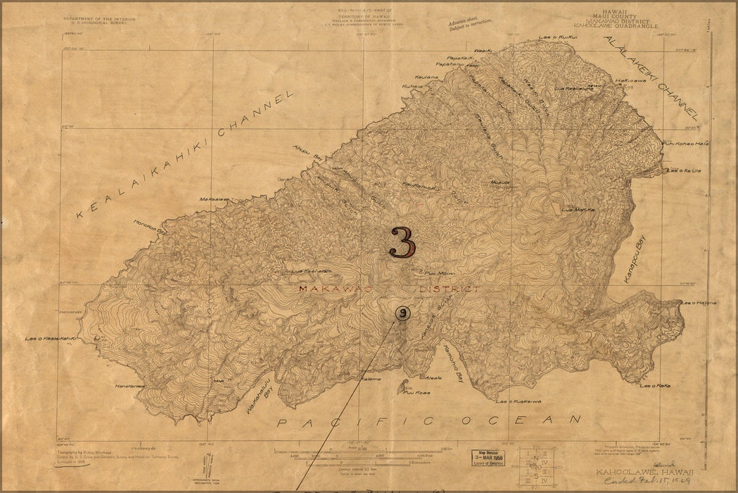 Poster, Many Sizes Available; Map Of Kahoolawe, Hawaii  Topography 1926