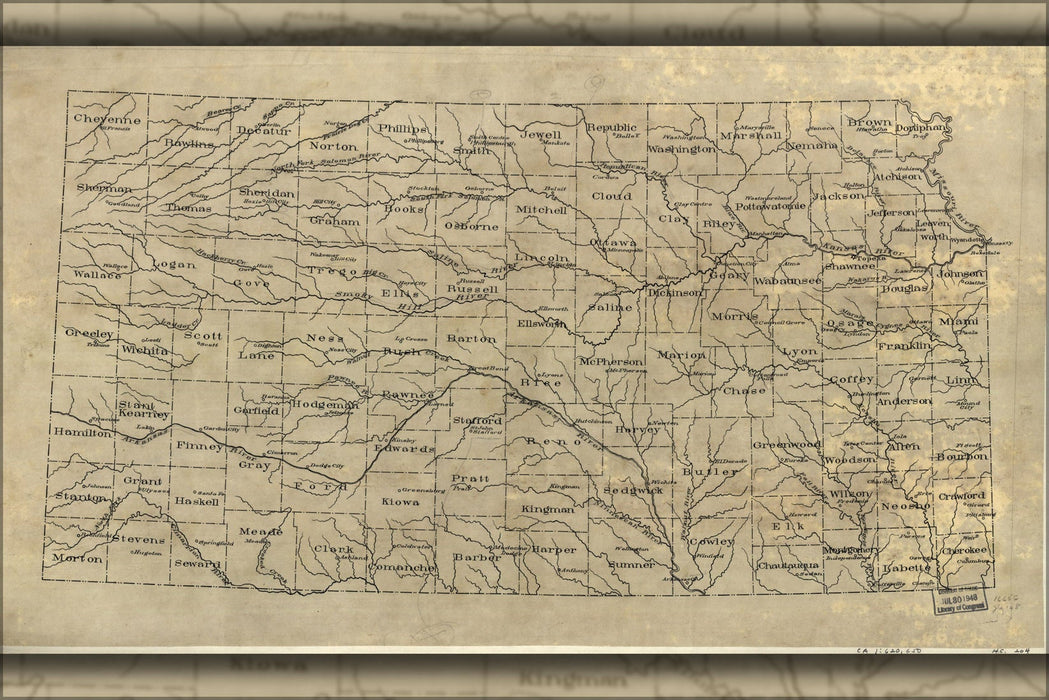 Poster, Many Sizes Available; Map Of Kansas 1893