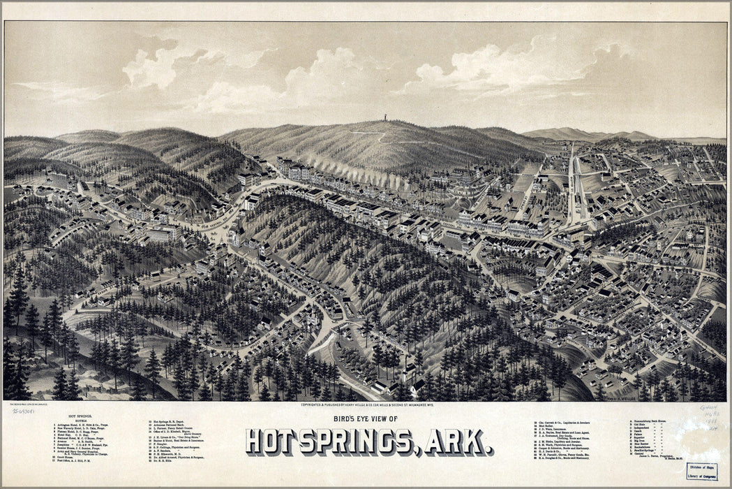 Poster, Many Sizes Available; Birdseye View Map Of Hot Springs, Arkansas 1888