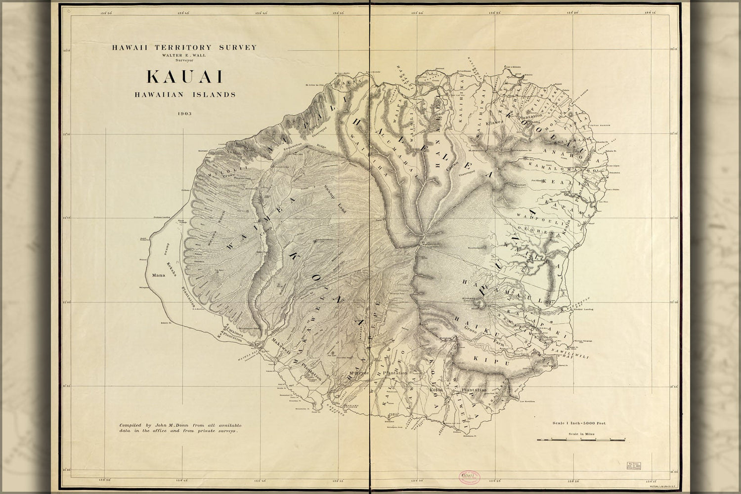 Poster, Many Sizes Available; Map Of Kauai, Hawaii, 1903