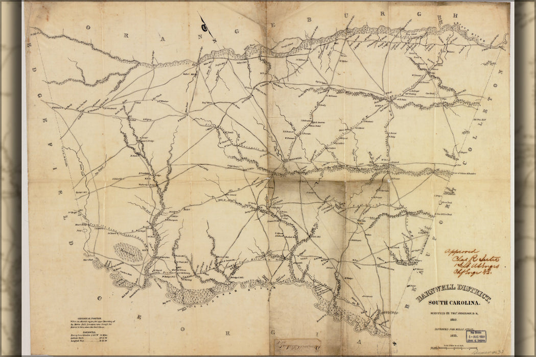 Poster, Many Sizes Available; Map Of Barnwell District, South Carolina 1825