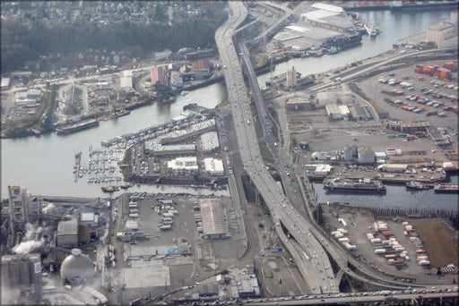 Poster, Many Sizes Available; Aerial View Of Seattle Freeway Crossing Harbor Island