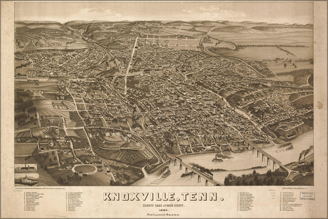 Poster, Many Sizes Available; Map Of Knoxville, Tennessee 1886