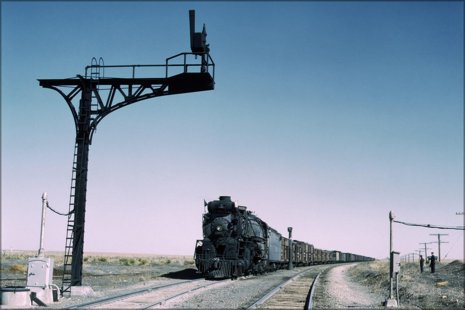 Poster, Many Sizes Available; Santa Fe Railroad Freight Train Steam Engine, New Mexico 1943