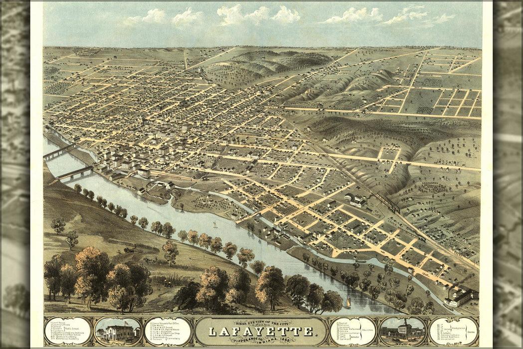 Poster, Many Sizes Available; Birdseye View Map Of Lafayette Indiana 1868