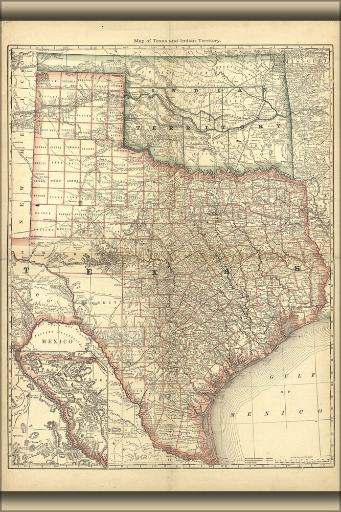 Poster, Many Sizes Available; Map Of Texas & Indian Territory Oklahoma 1881