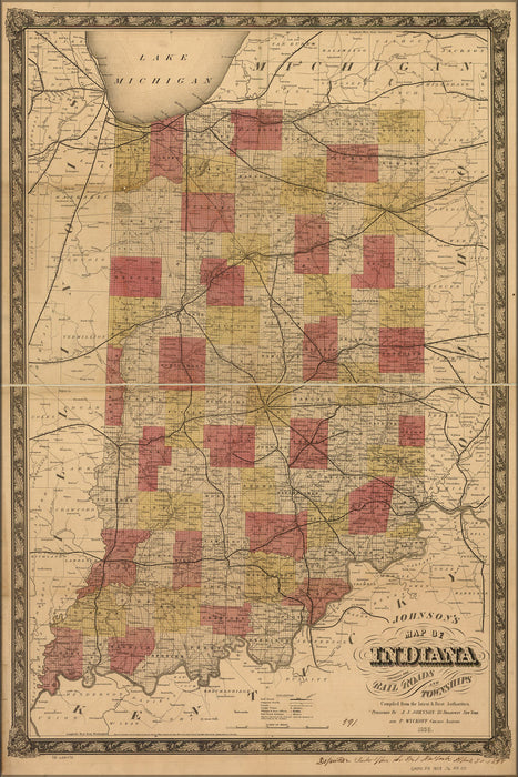 Poster, Many Sizes Available; Johnson Map Of Indiana Railroads & Townships 1858