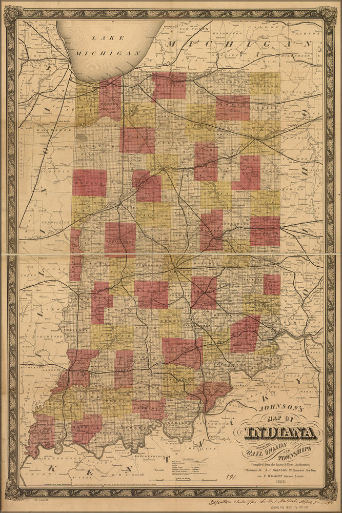 Poster, Many Sizes Available; Johnson Map Of Indiana Railroads & Townships 1858