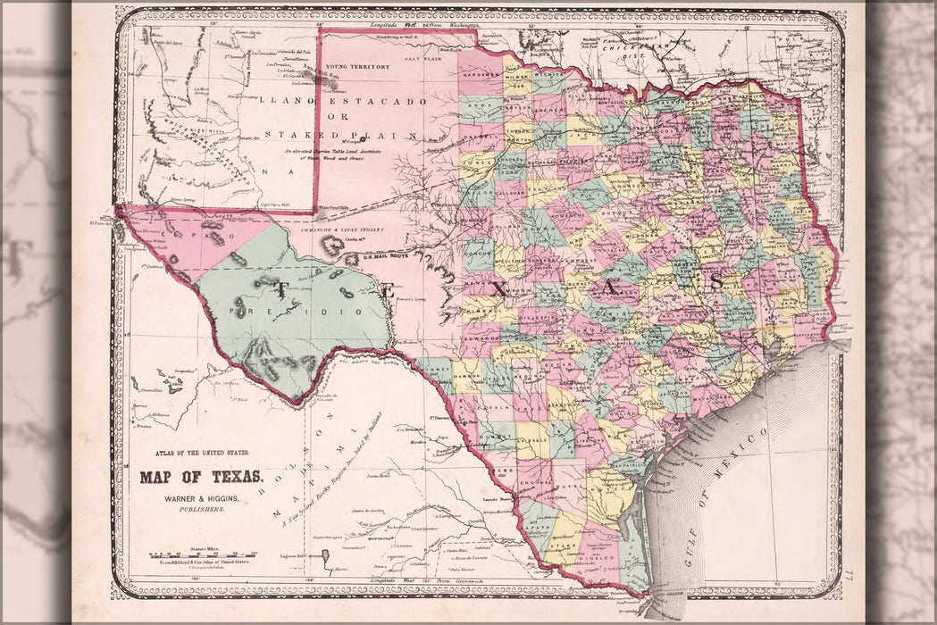 Poster, Many Sizes Available; Map Of Texas 1870