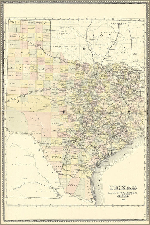 Poster, Many Sizes Available; Map Of Texas 1889