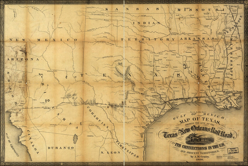 Poster, Many Sizes Available; Map Of Texas And New Orleans Railroad 1860