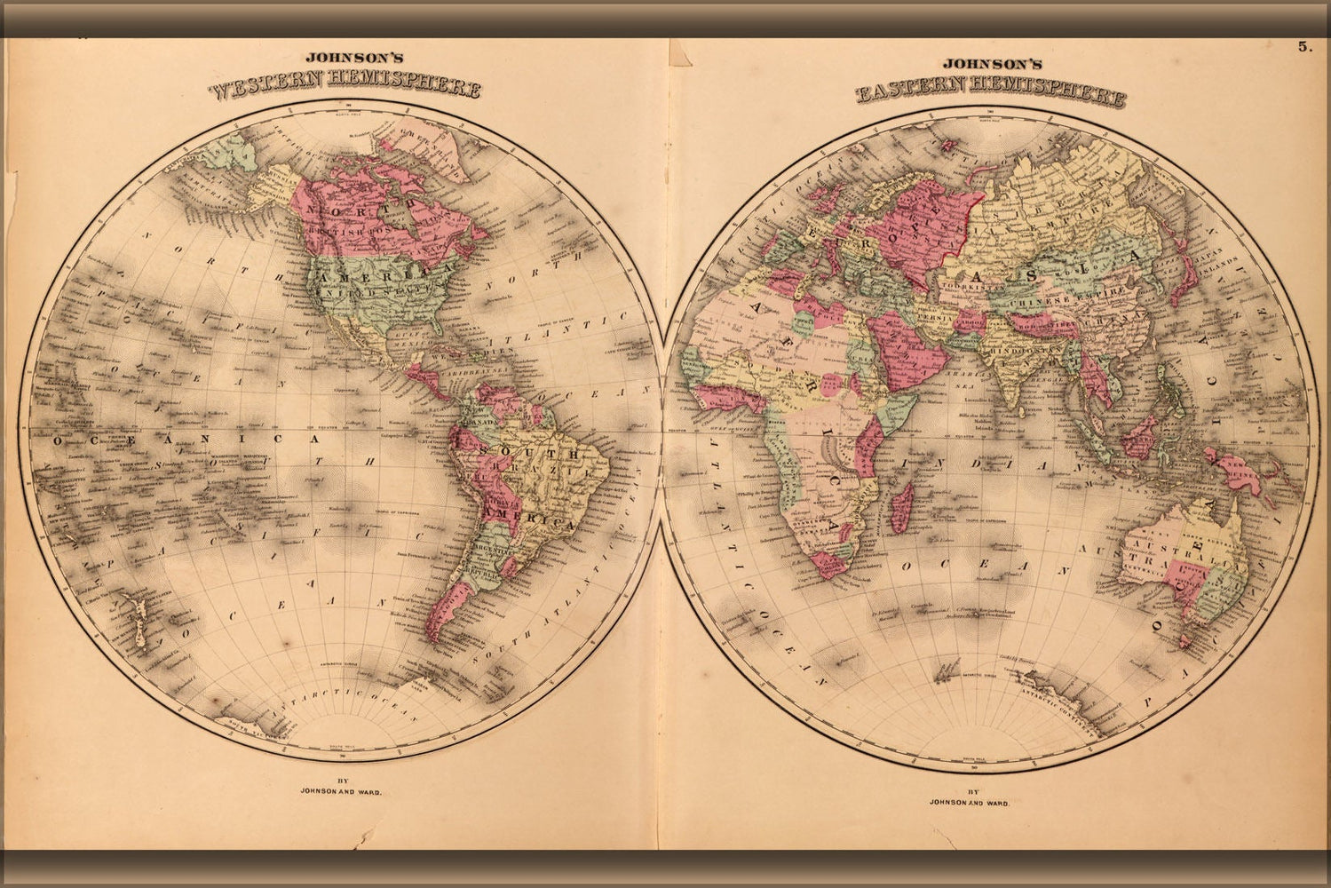 Poster, Many Sizes Available; Johnsons World Map 1862