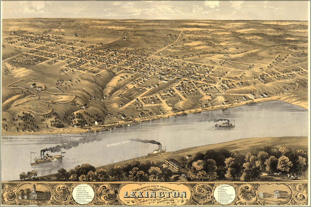 Poster, Many Sizes Available; Birdseye View Map Of Lexington, Missouri 1869