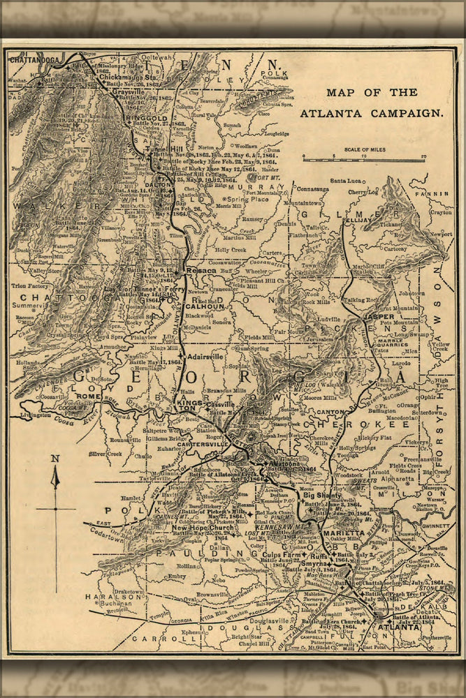 Poster, Many Sizes Available; Map Of The Atlanta Campaign May-Sept. 1864