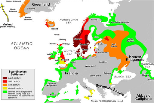 Poster, Many Sizes Available; Scandinavian Settlement In The Eighth (Dark Red), Ninth (Red), Tenth (Orange) And Eleventh (Yellow) Cen