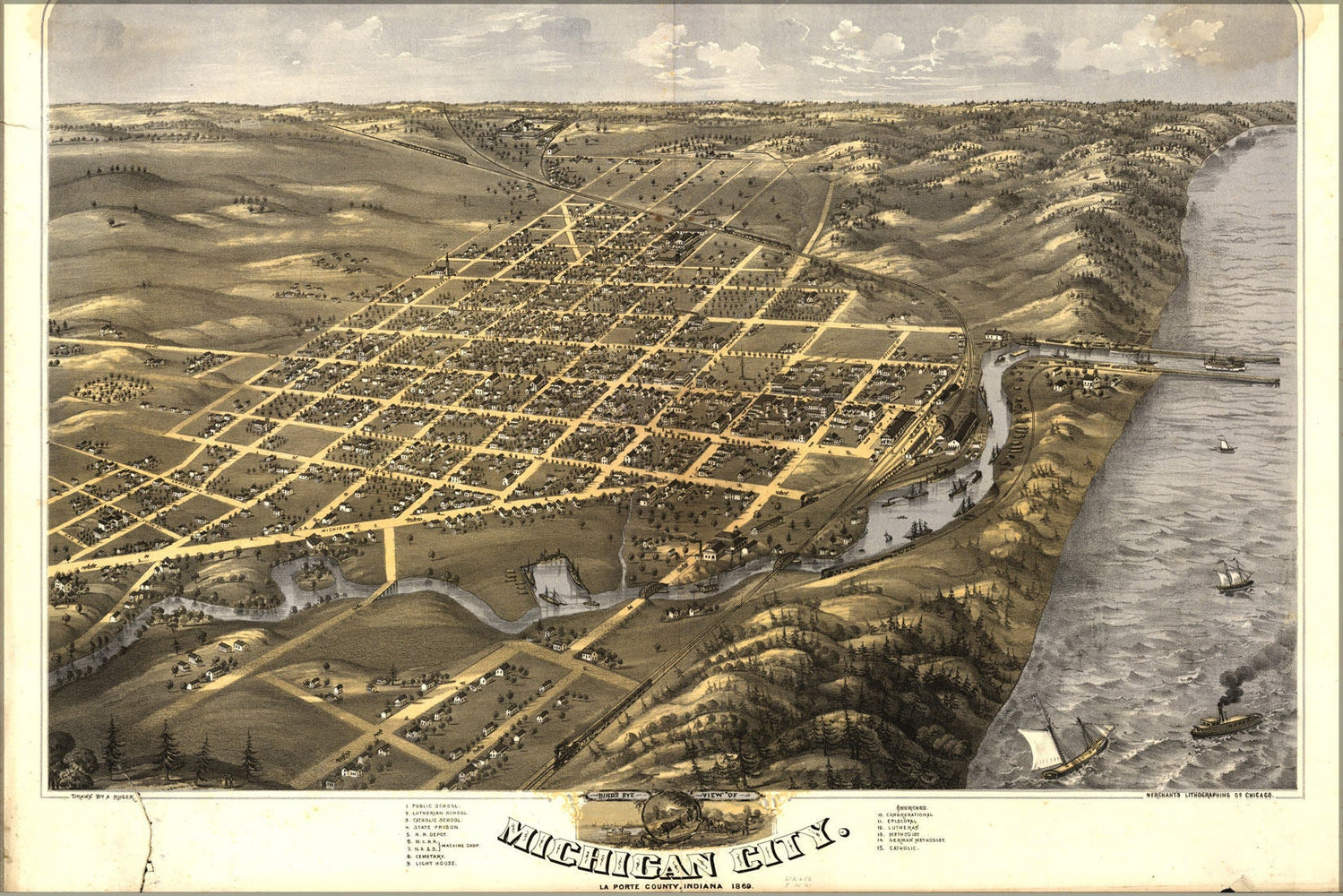 Poster, Many Sizes Available; Birdseye View Map Of Michigan City, Laporte Co, Indiana 1869 P1