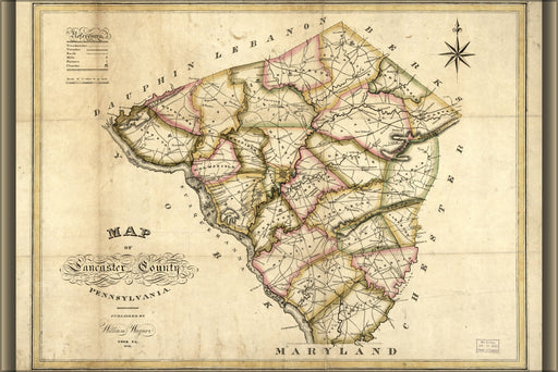 Poster, Many Sizes Available; Map Of Lancaster County, Pennsylvania 1821