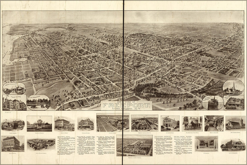 Poster, Many Sizes Available; Aero View Map Of Freeport, Long Island, New York 1909