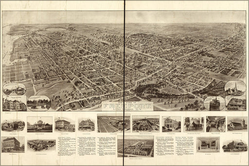 Poster, Many Sizes Available; Aero View Map Of Freeport, Long Island, New York 1909