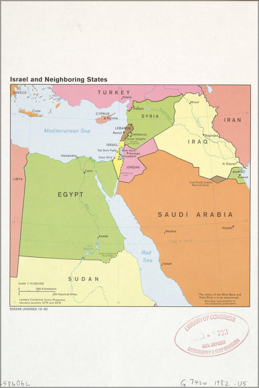 Poster, Many Sizes Available; Cia Map Of Israel And Neighboring States 1982