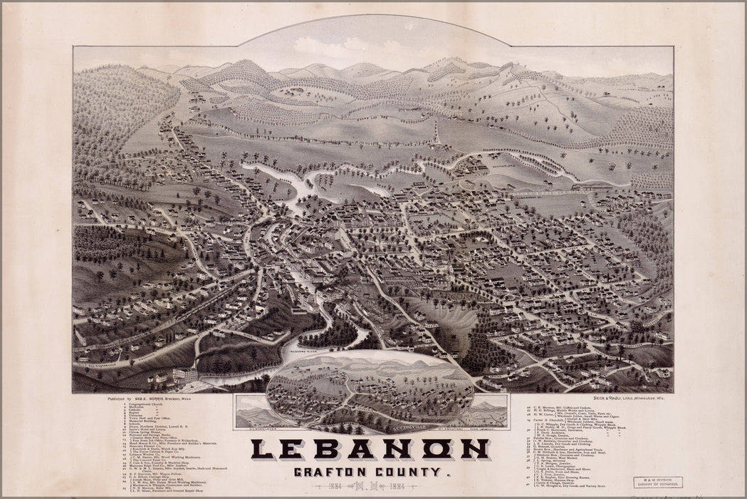 Poster, Many Sizes Available; Map Of Lebanon Grafton County New Hampshire 1884