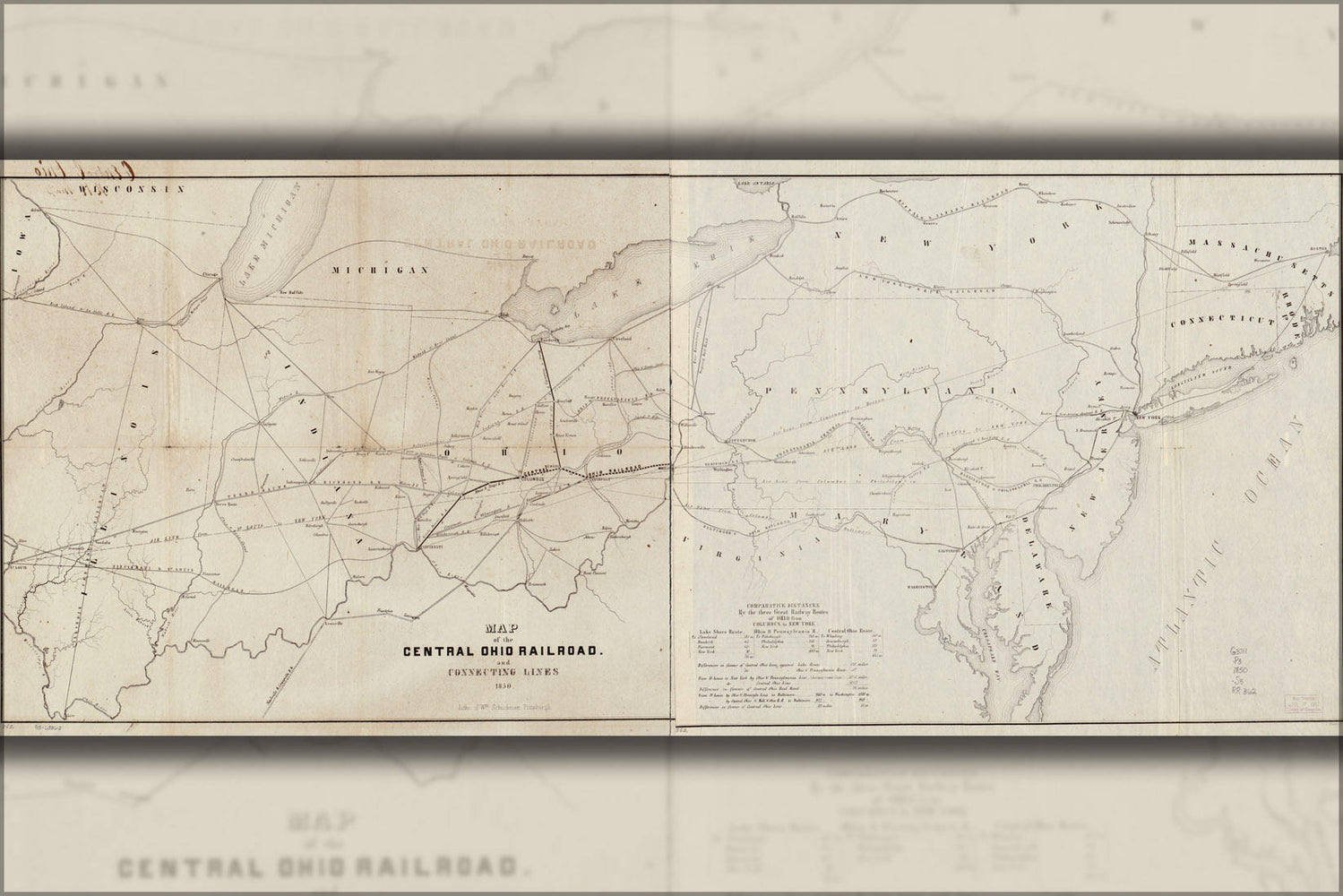 Poster, Many Sizes Available; Map Of The Central Ohio Railroad 1850