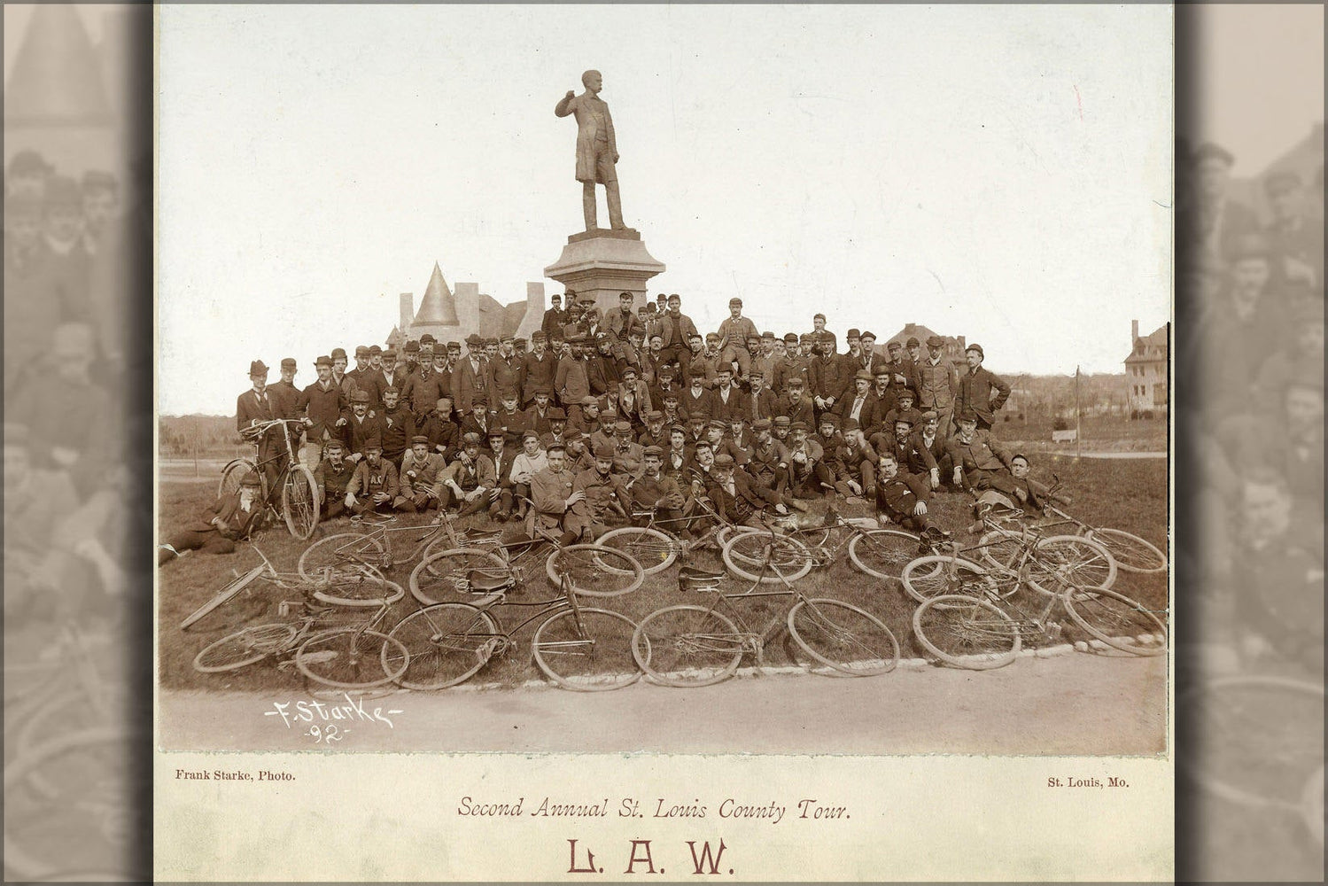 Poster, Many Sizes Available; 1892 Bicyclists Pose Near Frank Blair Statue, Forest Park, St Louis. Mohist Pho 10223