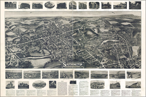 Poster, Many Sizes Available; Aero View Map Of Southington, Connecticut 1914