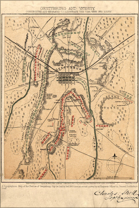 Poster, Many Sizes Available; Map Of Battle Of Gettysburg Pub. 1867