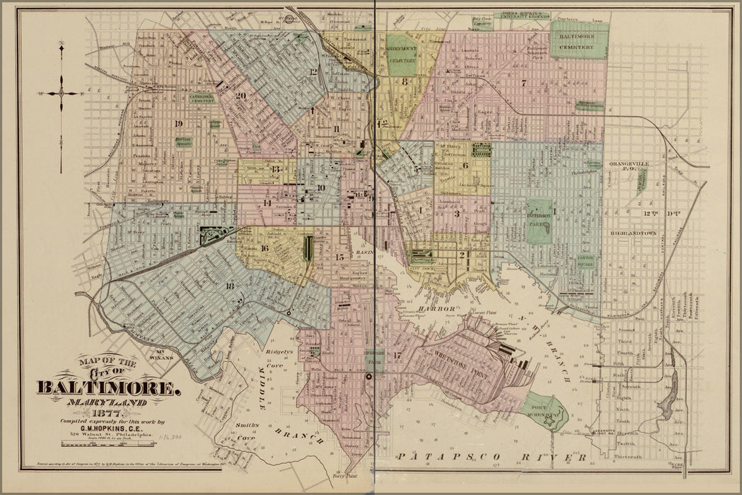 Poster, Many Sizes Available; Map Of The City Of Baltimore, Maryland 1878