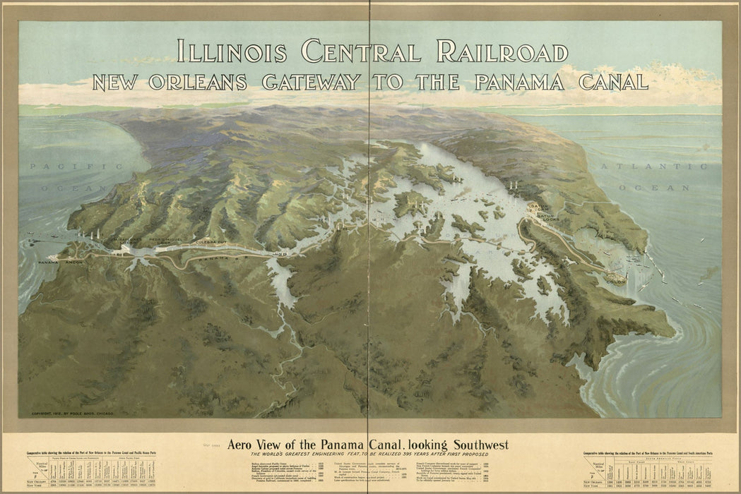 Poster, Many Sizes Available; Aero View Map Of The Panama Canal, Looking Southwest 1912