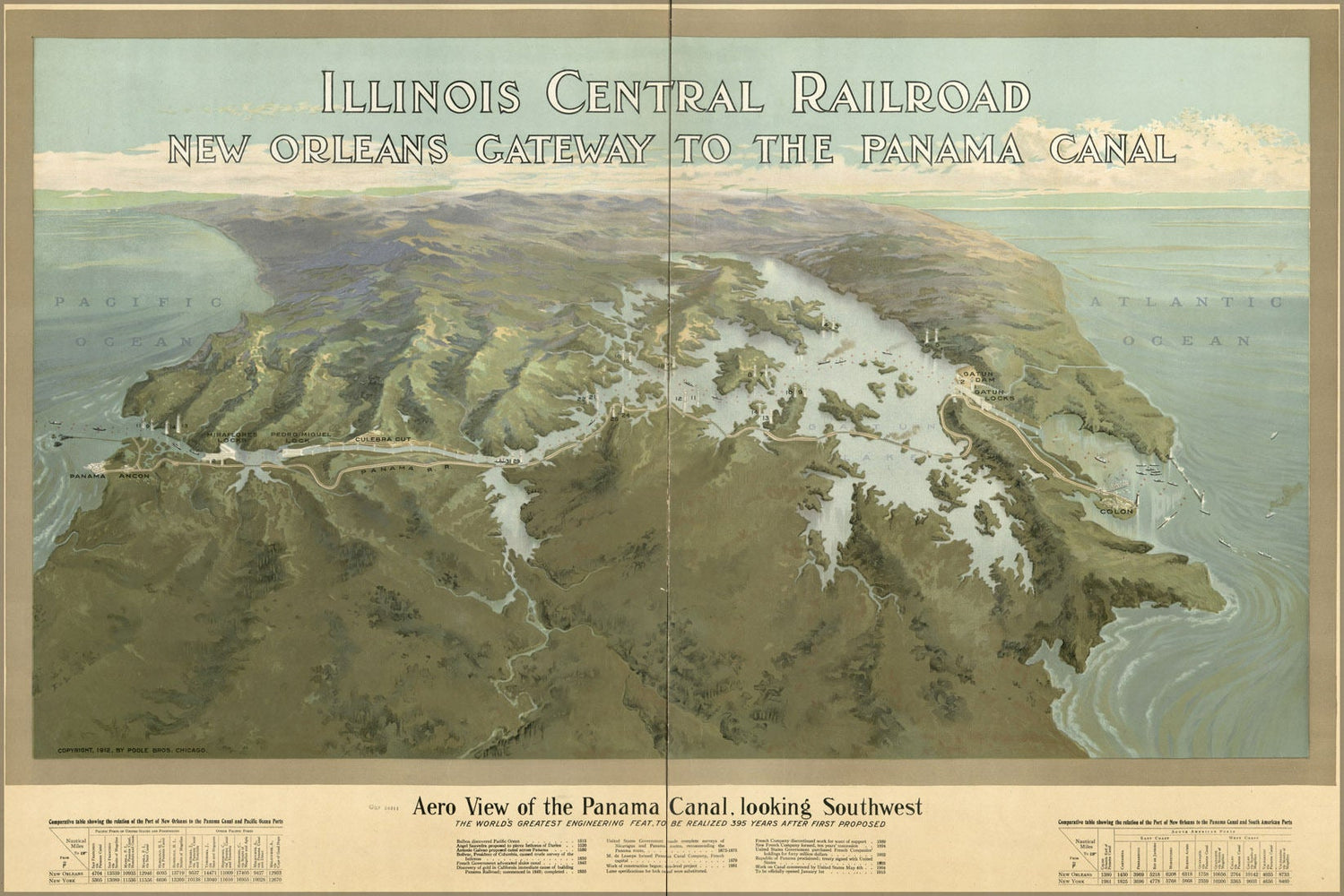 Poster, Many Sizes Available; Aero View Map Of The Panama Canal, Looking Southwest 1912